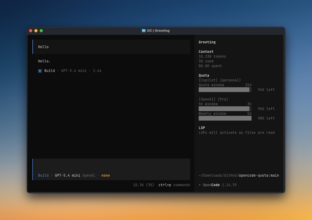 OpenCode Quota sidebar