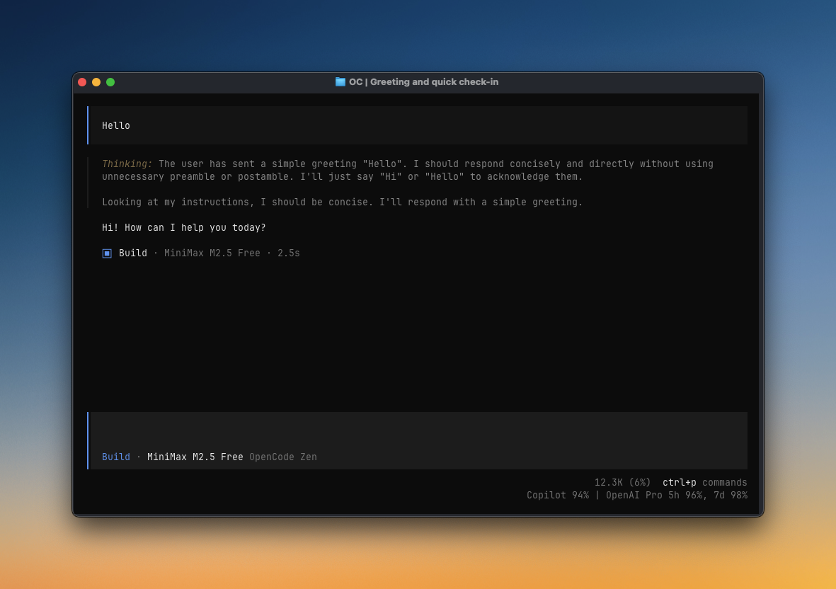 OpenCode Quota TUI status line