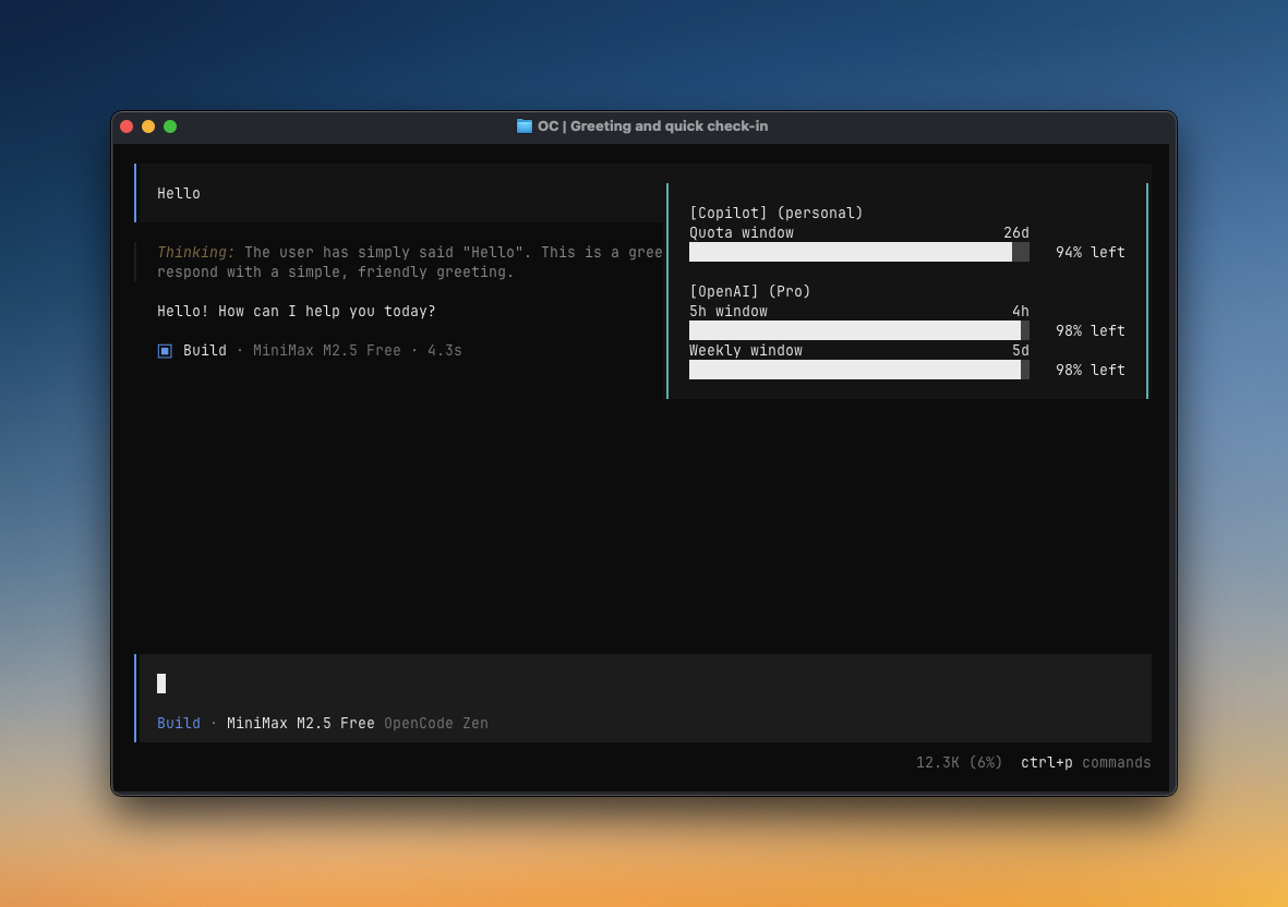 OpenCode Quota popup toast