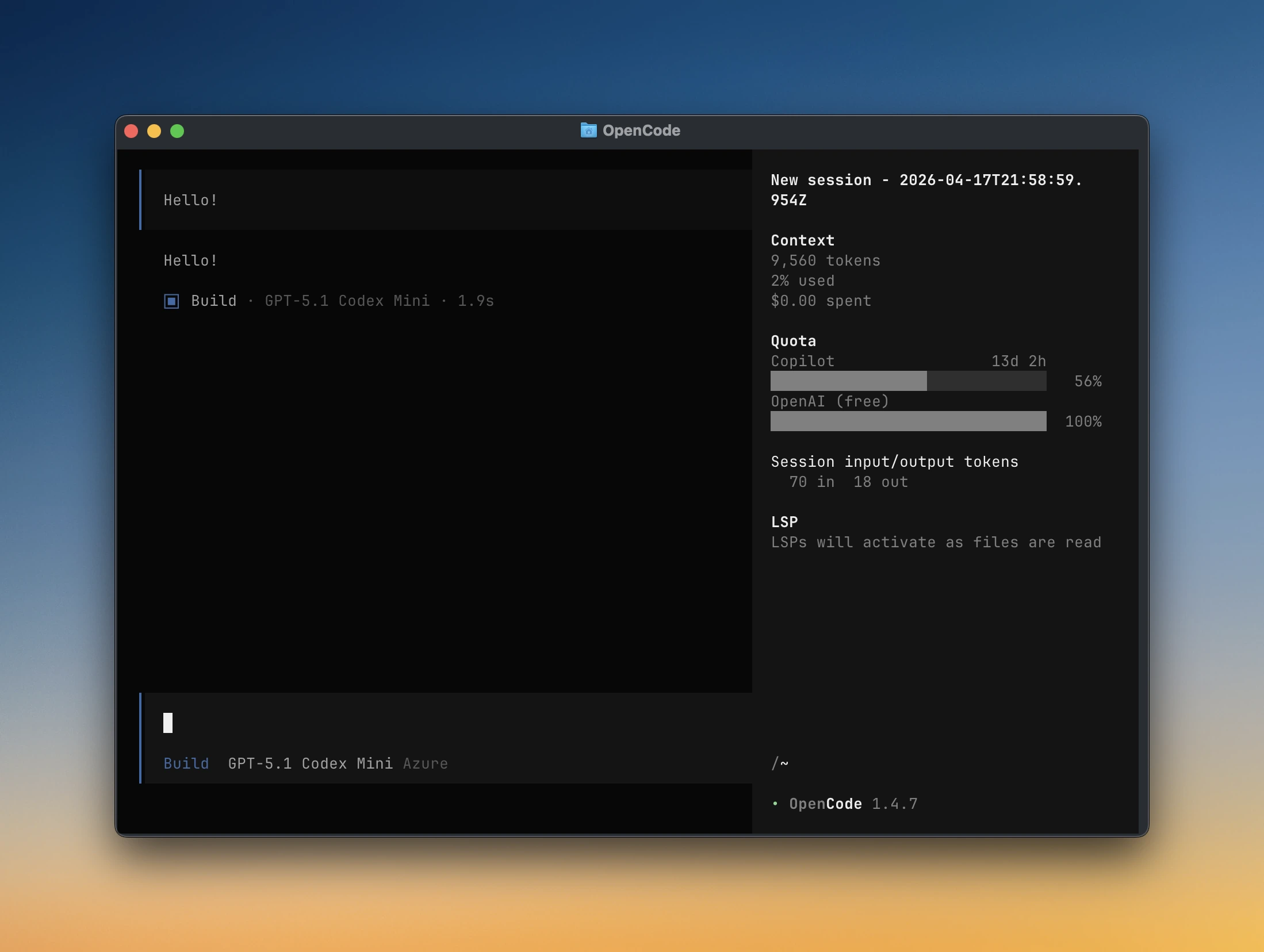 Image of opencode-quota /tokens_weekly output