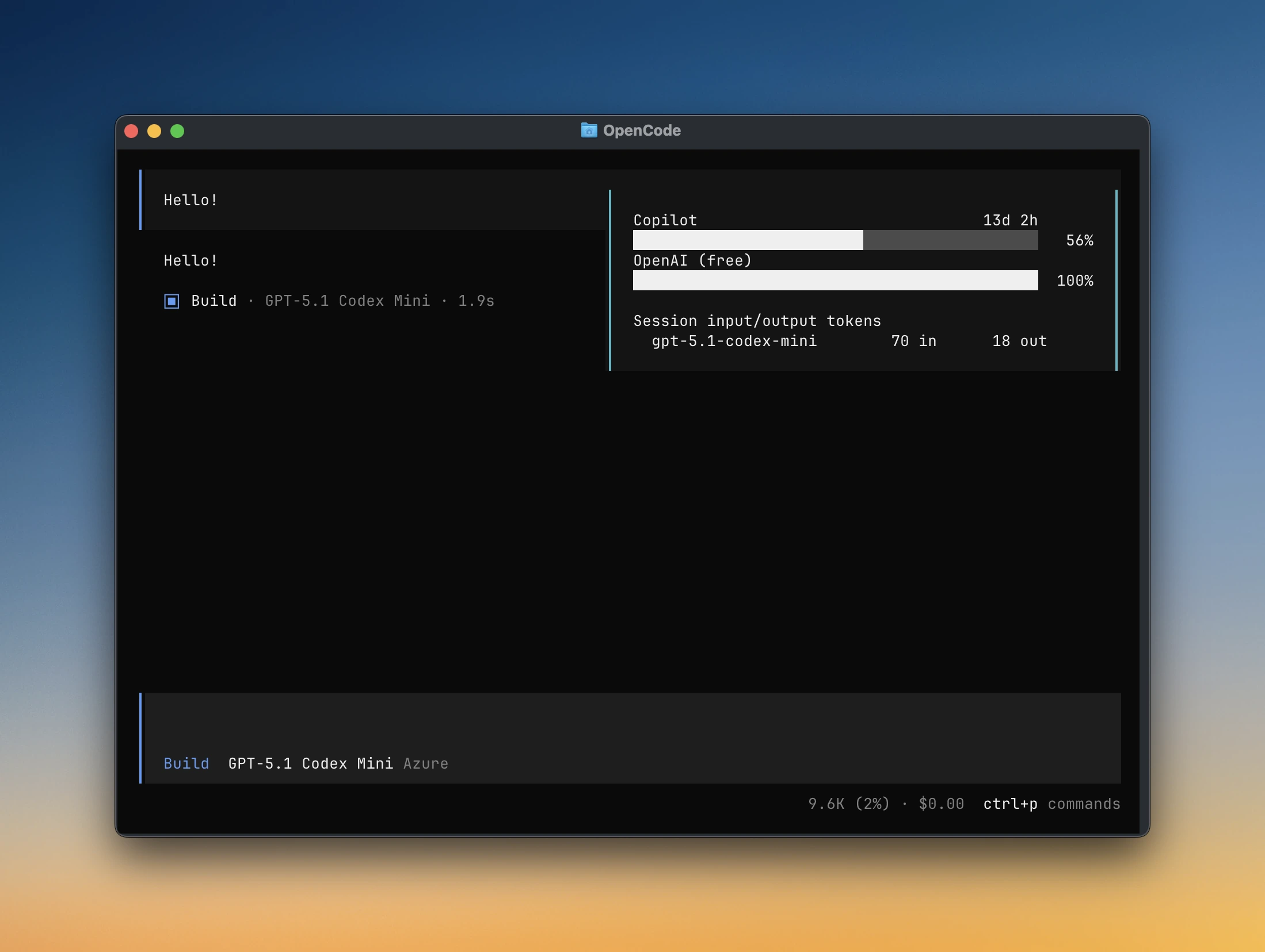 Image of opencode-quota toast